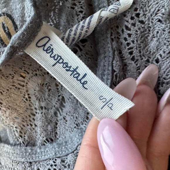 Aeropostale Vintage Y2K Grey Lace-Detail Tank Top - Picture 3 of 3
